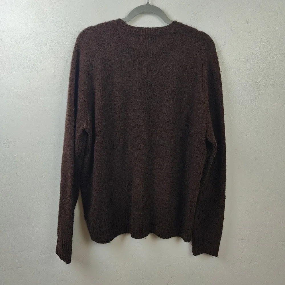 J. Crew Men Sweater Large Brown 100% Wool Crewneck Knit Minimalist Dark Academia